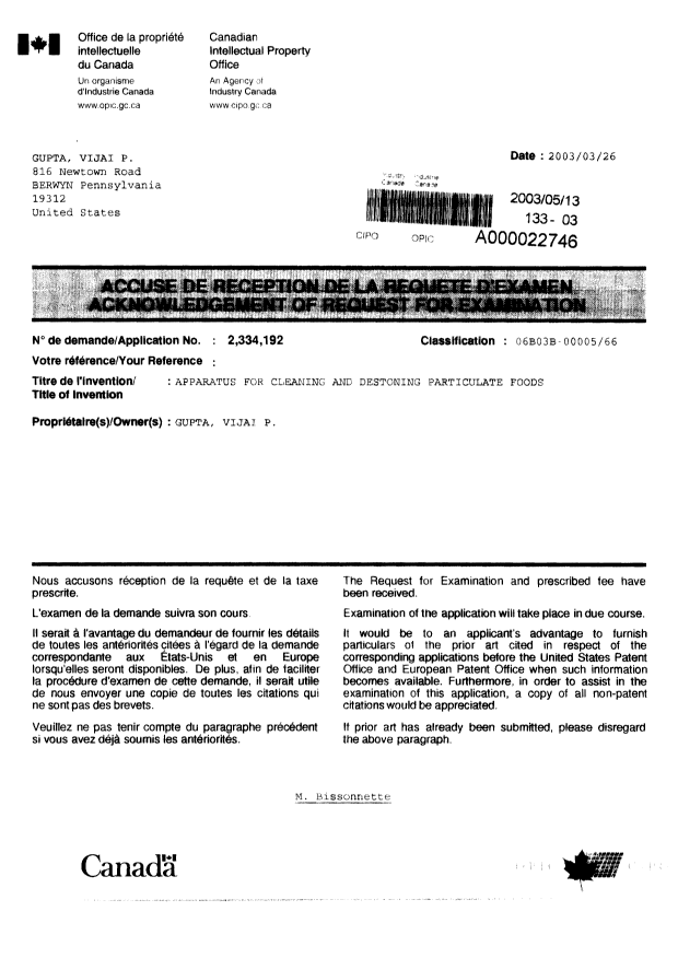 Document de brevet canadien 2334192. Poursuite-Amendment 20021213. Image 2 de 2