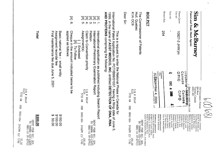Document de brevet canadien 2334217. Cession 20001204. Image 1 de 3