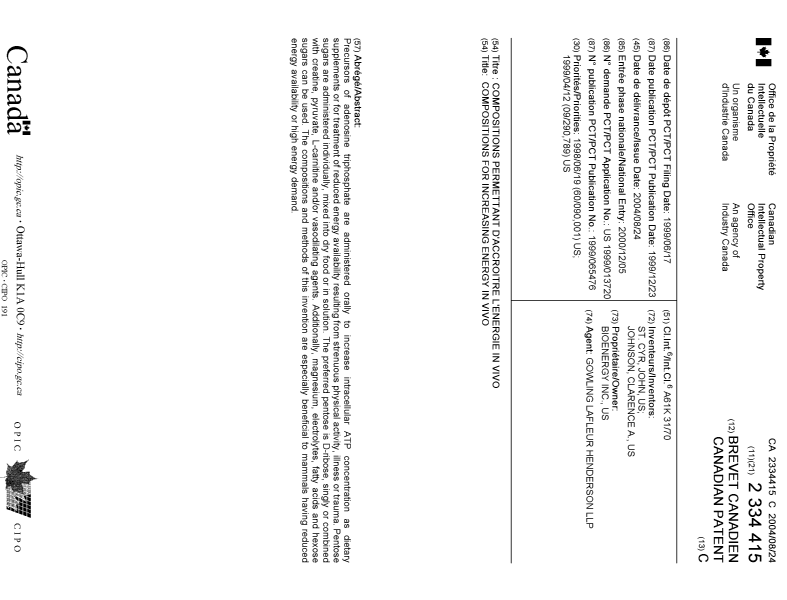 Document de brevet canadien 2334415. Page couverture 20040720. Image 1 de 1