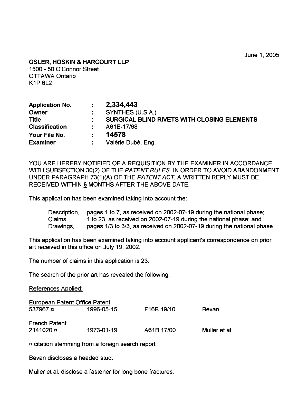 Document de brevet canadien 2334443. Poursuite-Amendment 20050601. Image 1 de 2