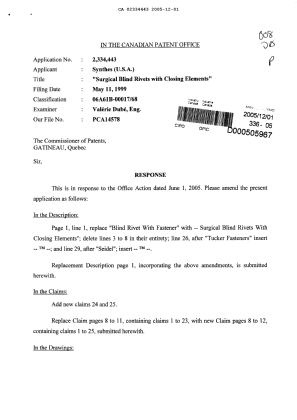 Document de brevet canadien 2334443. Poursuite-Amendment 20051201. Image 1 de 11