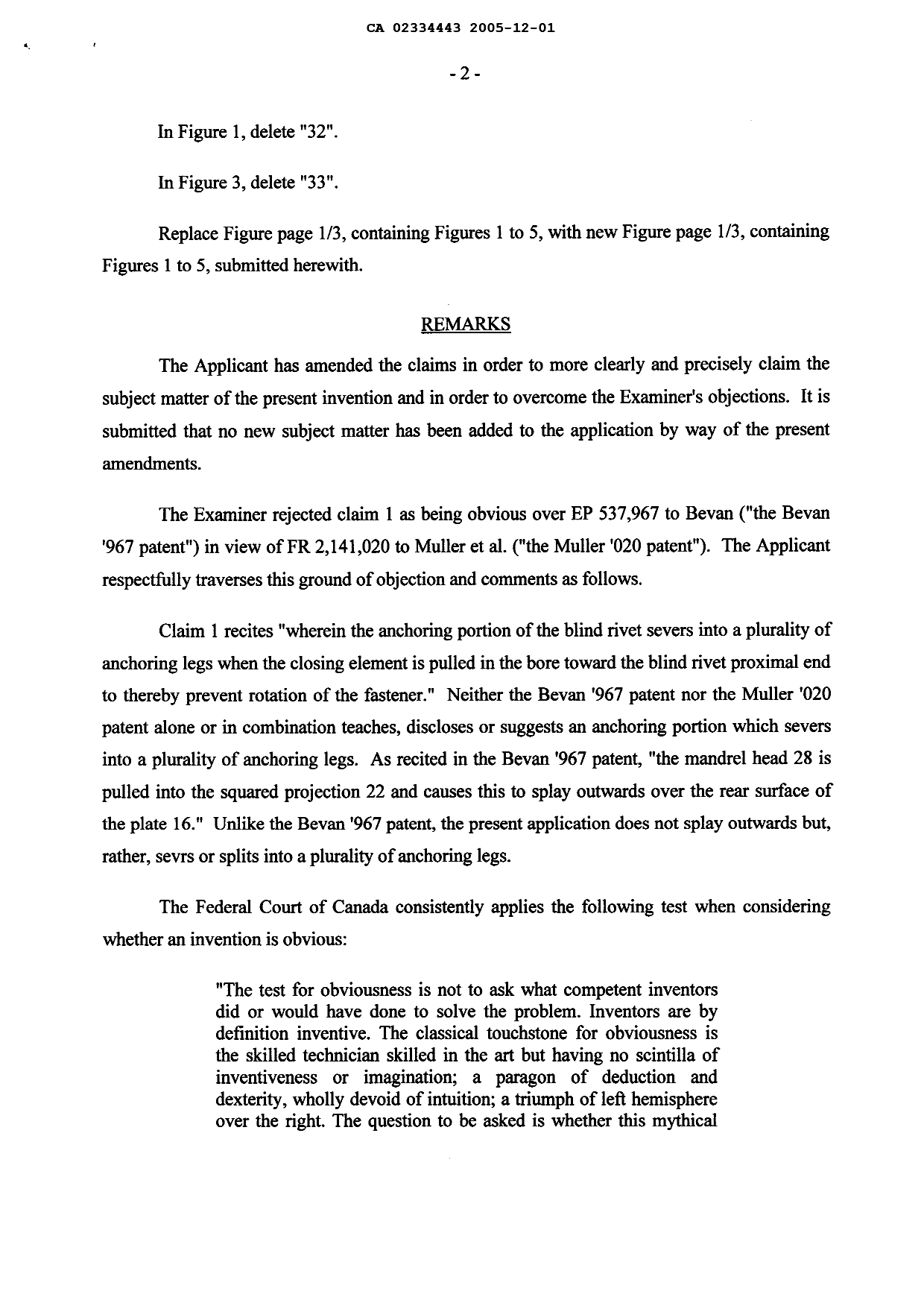 Document de brevet canadien 2334443. Poursuite-Amendment 20051201. Image 2 de 11