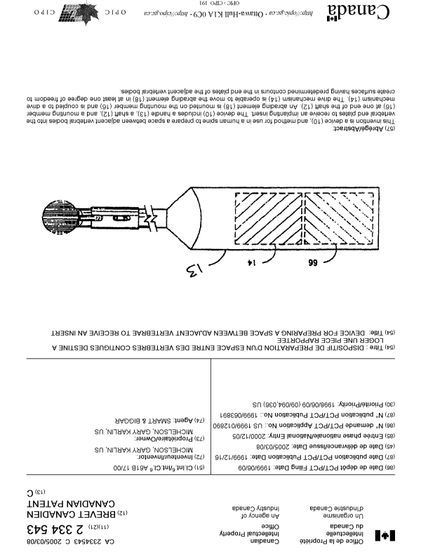 Canadian Patent Document 2334543. Cover Page 20050203. Image 1 of 1
