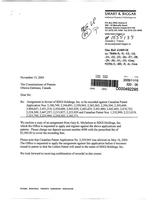Canadian Patent Document 2334543. Assignment 20051115. Image 1 of 42