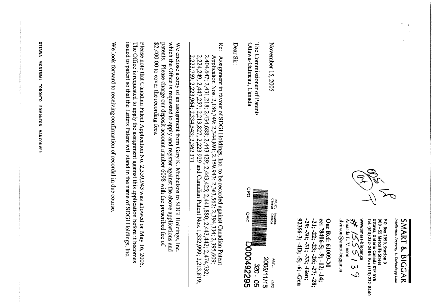 Document de brevet canadien 2334543. Cession 20051115. Image 1 de 42