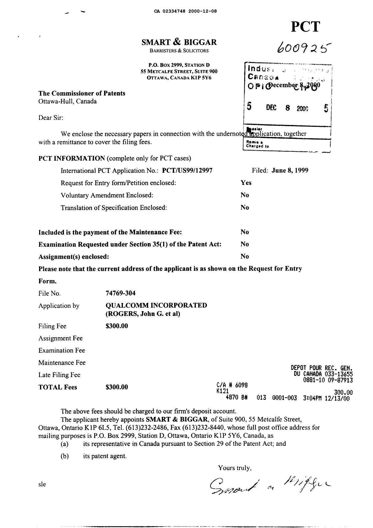 Document de brevet canadien 2334748. Cession 20001208. Image 1 de 3