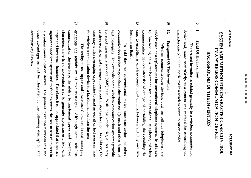 Document de brevet canadien 2334748. Description 20040615. Image 1 de 16