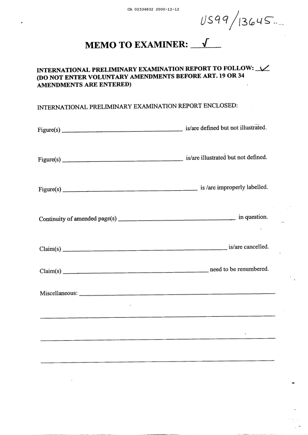 Document de brevet canadien 2334832. Poursuite-Amendment 20001212. Image 1 de 1