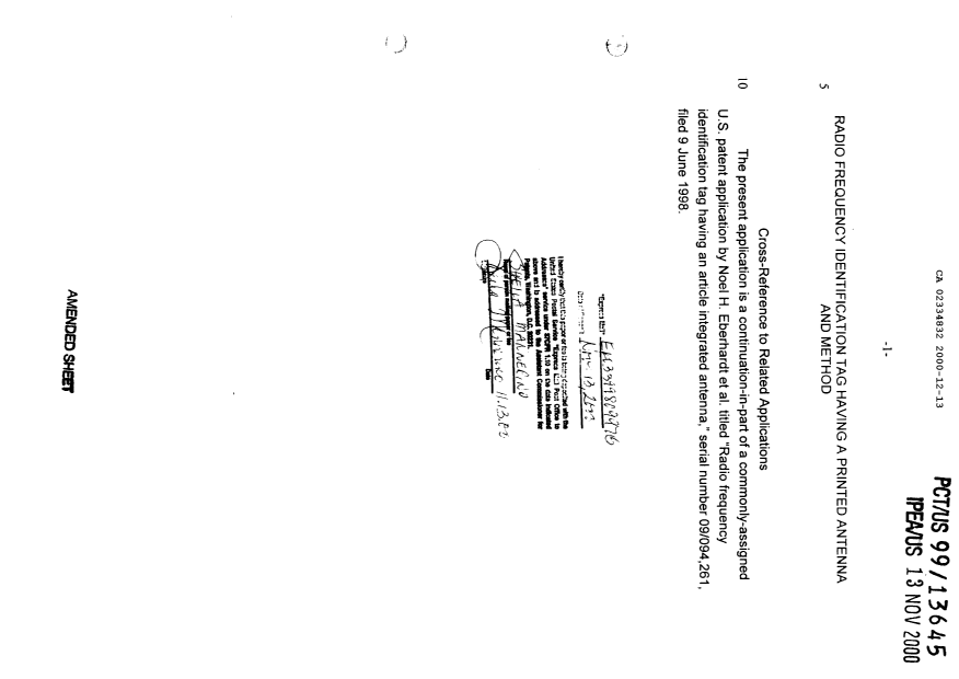 Document de brevet canadien 2334832. Description 20001213. Image 1 de 14