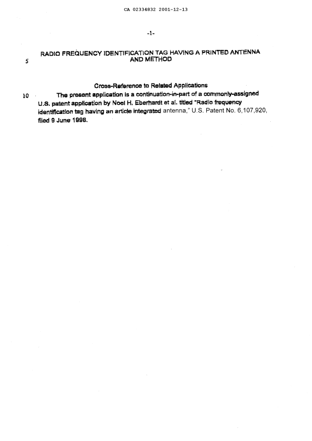 Document de brevet canadien 2334832. Description 20011213. Image 1 de 14