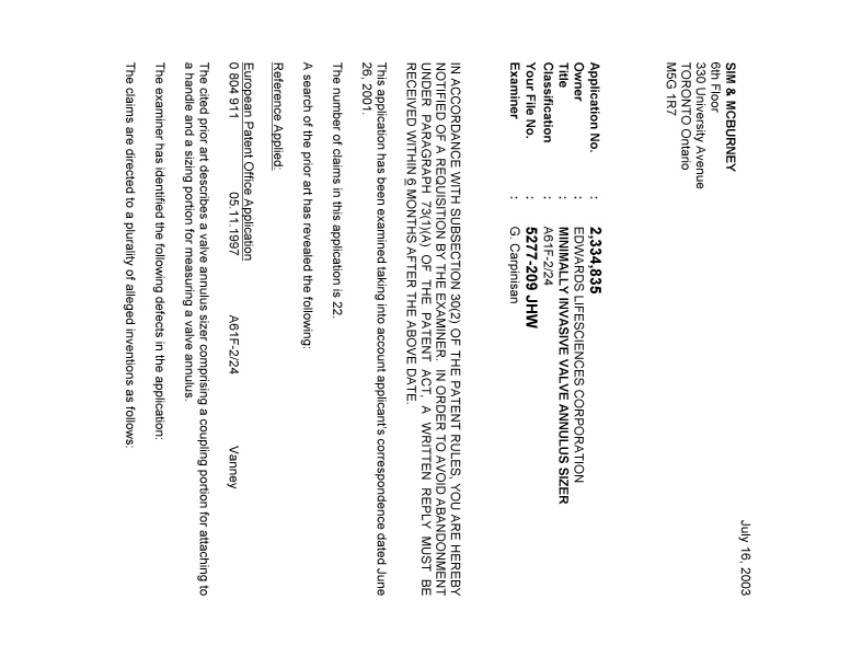Document de brevet canadien 2334835. Poursuite-Amendment 20030716. Image 1 de 3