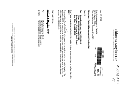 Document de brevet canadien 2334844. Taxes 20070507. Image 1 de 1