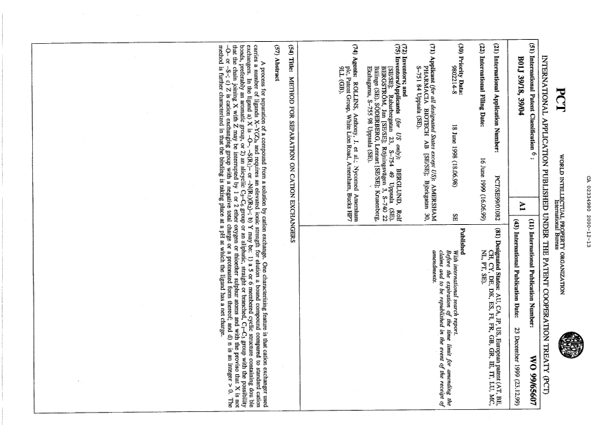 Document de brevet canadien 2334980. Abrégé 20001213. Image 1 de 1