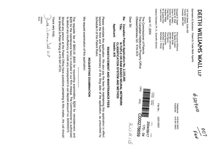 Document de brevet canadien 2335060. Poursuite-Amendment 20040617. Image 1 de 1