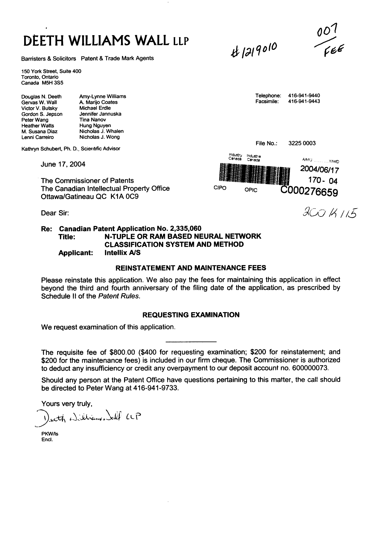 Document de brevet canadien 2335060. Poursuite-Amendment 20040617. Image 1 de 1