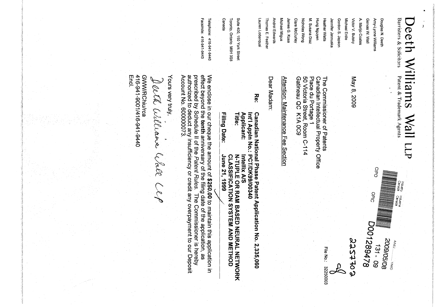Canadian Patent Document 2335060. Fees 20090508. Image 1 of 1