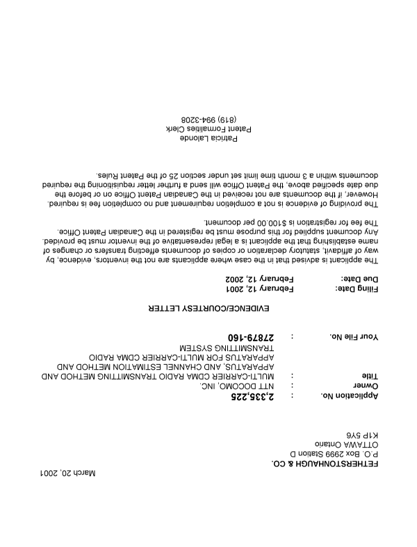 Canadian Patent Document 2335225. Correspondence 20010314. Image 1 of 1