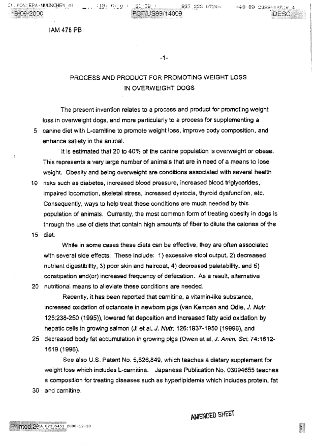 Canadian Patent Document 2335451. Description 20001218. Image 1 of 11