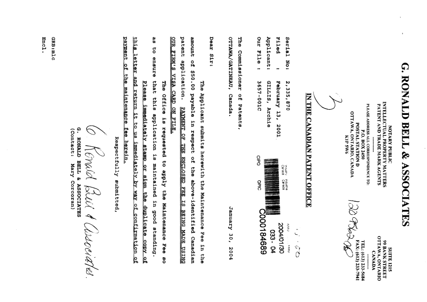 Document de brevet canadien 2335870. Taxes 20040130. Image 1 de 1
