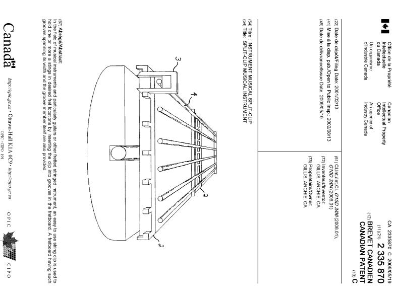 Document de brevet canadien 2335870. Page couverture 20090427. Image 1 de 1