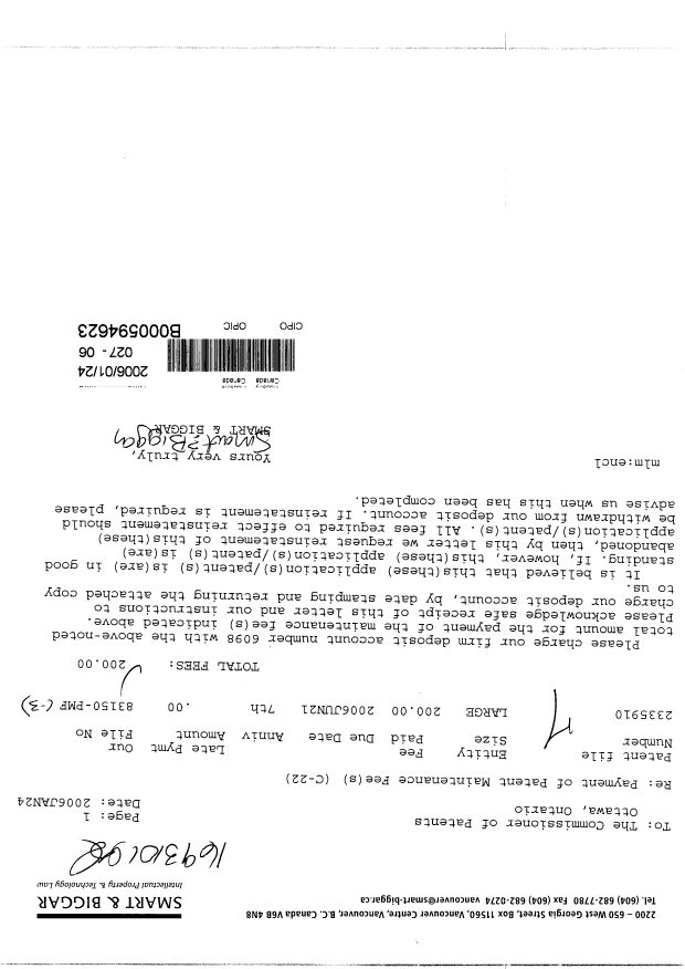 Canadian Patent Document 2335910. Fees 20060124. Image 1 of 1