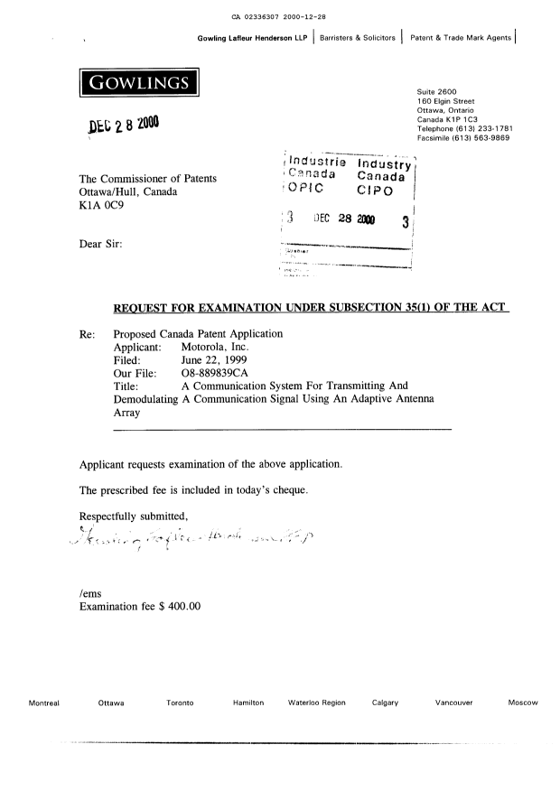 Document de brevet canadien 2336307. Cession 20001228. Image 2 de 6