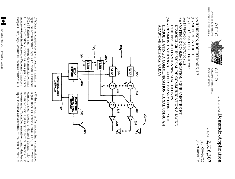 Document de brevet canadien 2336307. Page couverture 20010410. Image 1 de 2