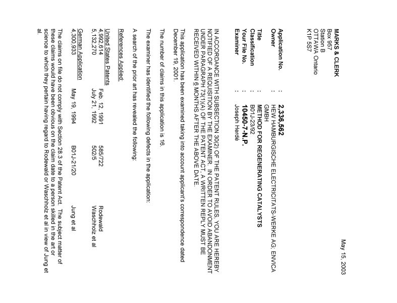 Document de brevet canadien 2336562. Poursuite-Amendment 20030515. Image 1 de 2
