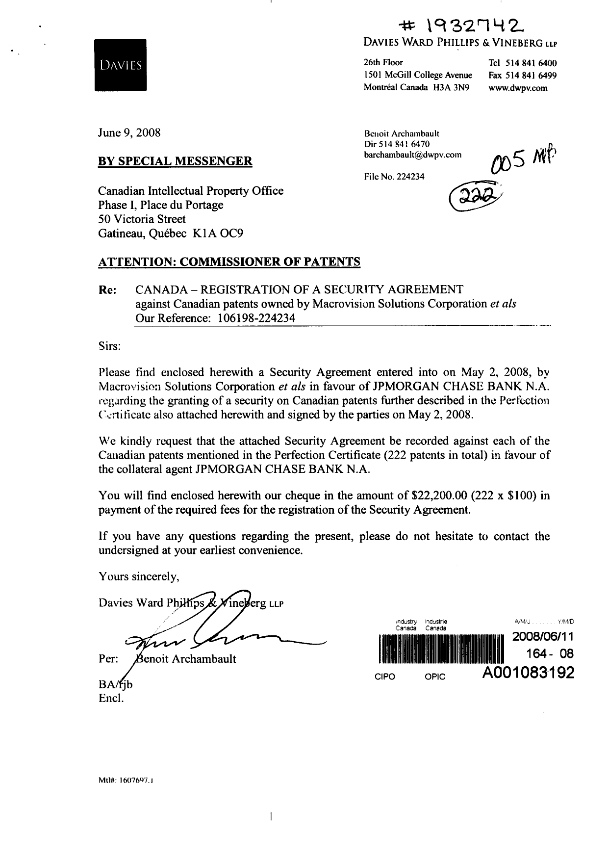 Document de brevet canadien 2336870. Cession 20080611. Image 1 de 210