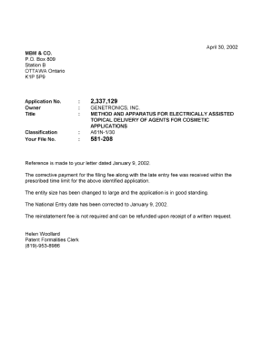 Document de brevet canadien 2337129. Correspondance 20020425. Image 1 de 1