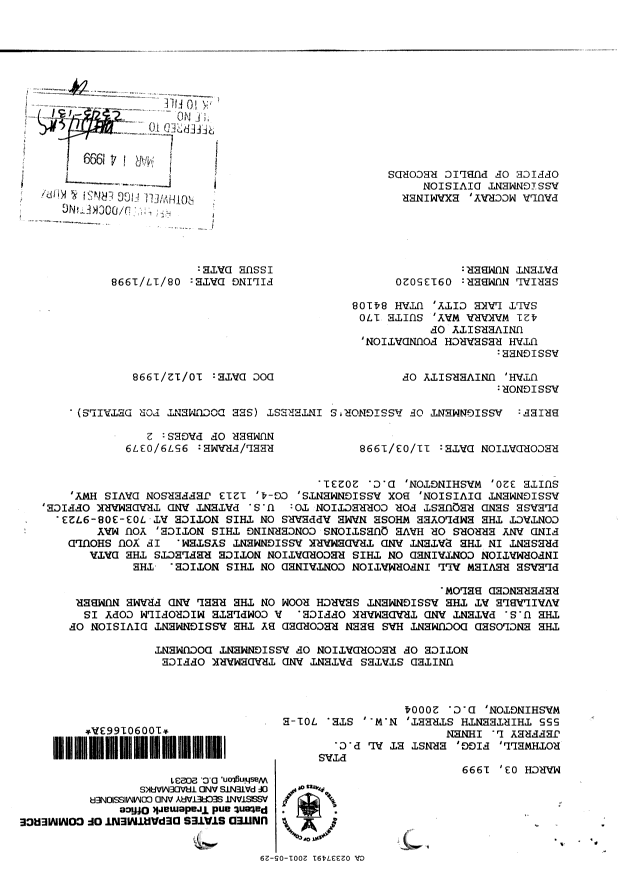 Canadian Patent Document 2337491. Assignment 20001229. Image 2 of 4