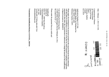 Canadian Patent Document 2337566. Fees 20120201. Image 1 of 1
