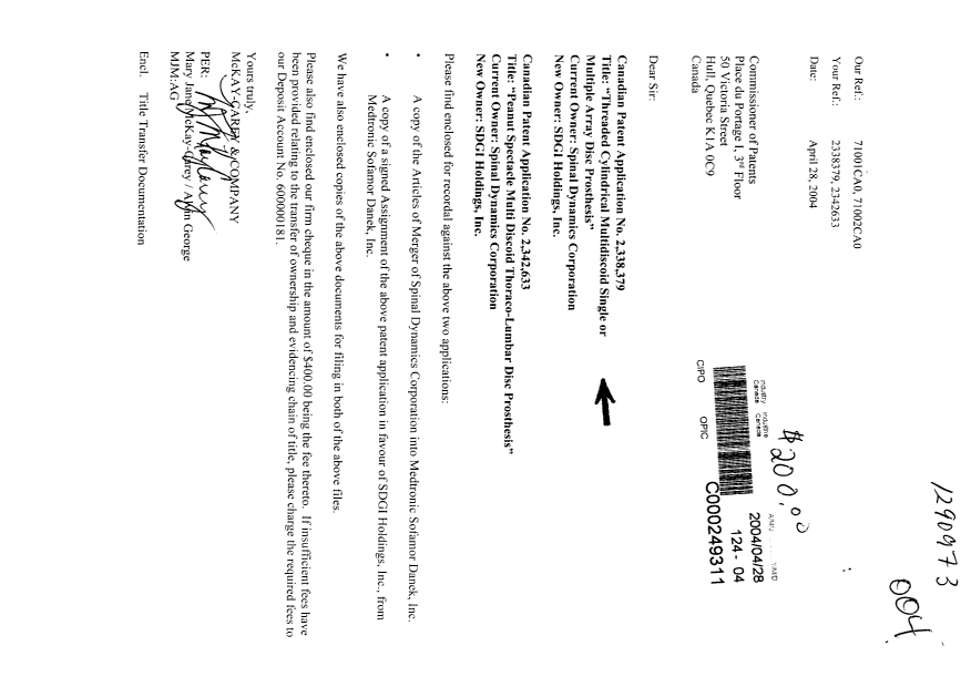 Document de brevet canadien 2338379. Cession 20040428. Image 1 de 27