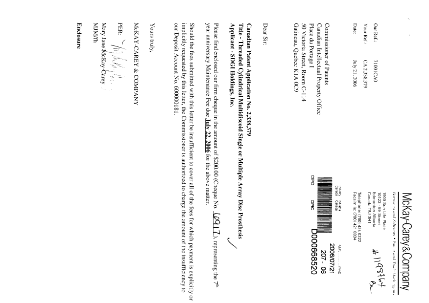 Document de brevet canadien 2338379. Taxes 20060721. Image 1 de 1