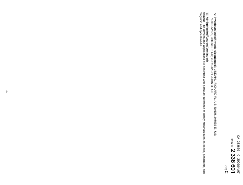 Document de brevet canadien 2338601. Page couverture 20081217. Image 2 de 2