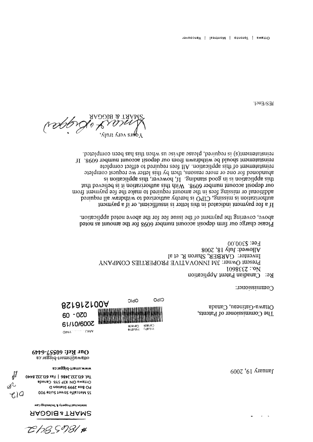 Canadian Patent Document 2338601. Correspondence 20090119. Image 1 of 1