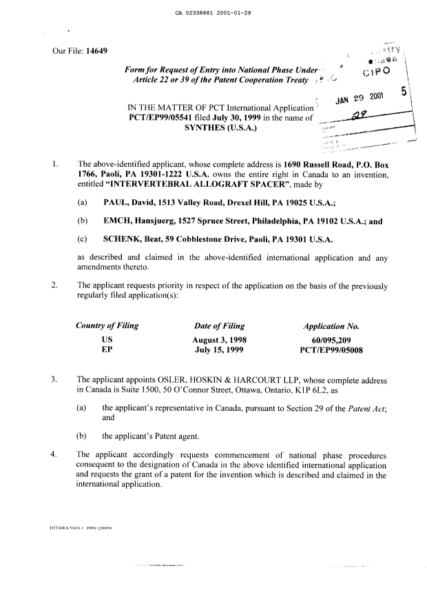Document de brevet canadien 2338881. Cession 20001229. Image 2 de 2