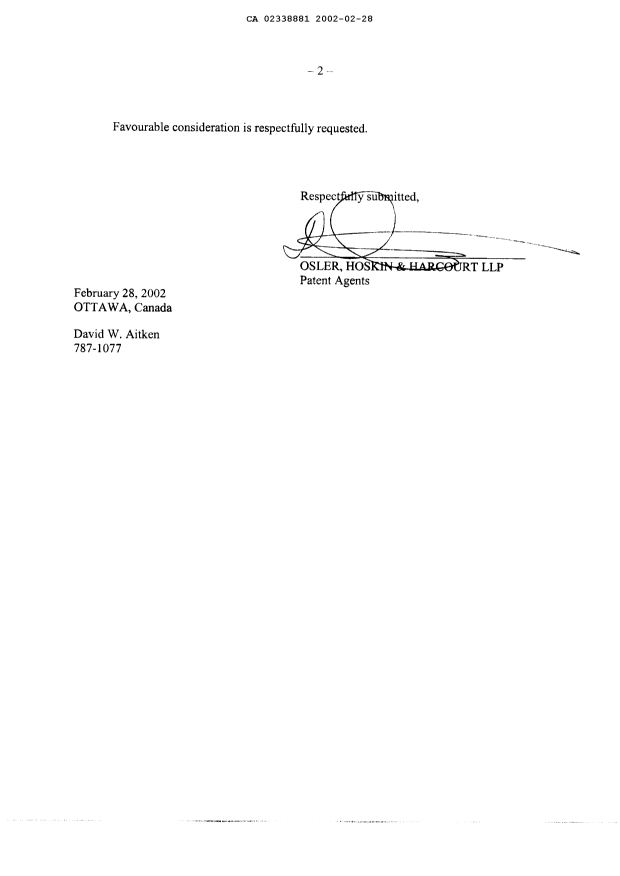 Document de brevet canadien 2338881. Poursuite-Amendment 20020228. Image 2 de 4