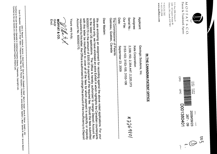 Canadian Patent Document 2339150. Assignment 20090923. Image 1 of 4