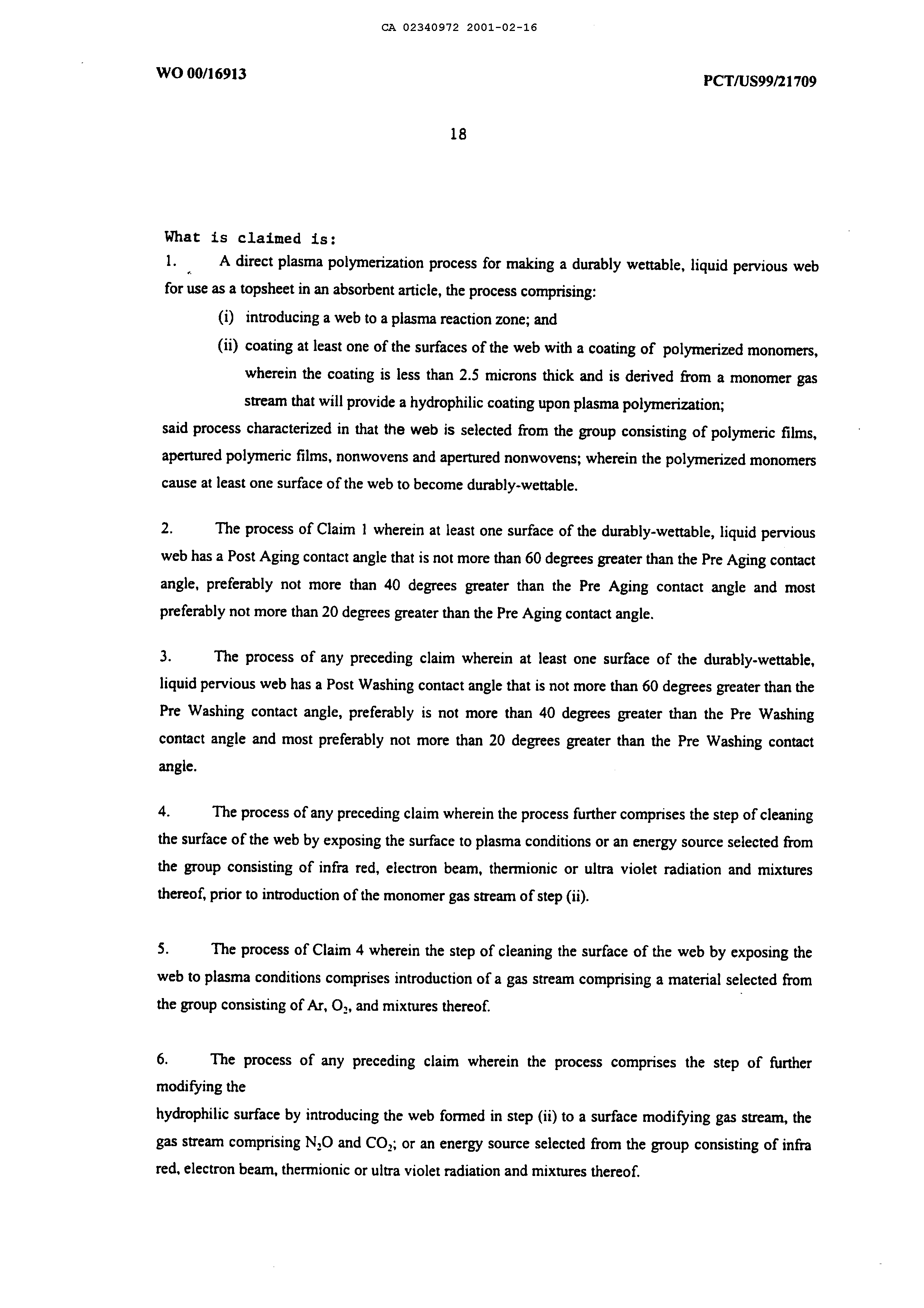 Canadian Patent Document 2340972. Claims 20010216. Image 1 of 2