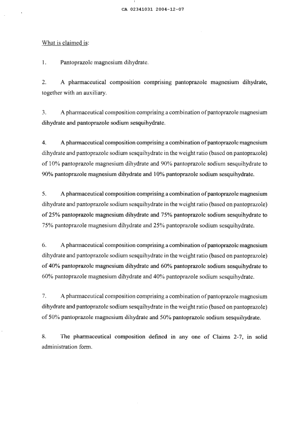 Document de brevet canadien 2341031. Revendications 20031207. Image 1 de 4
