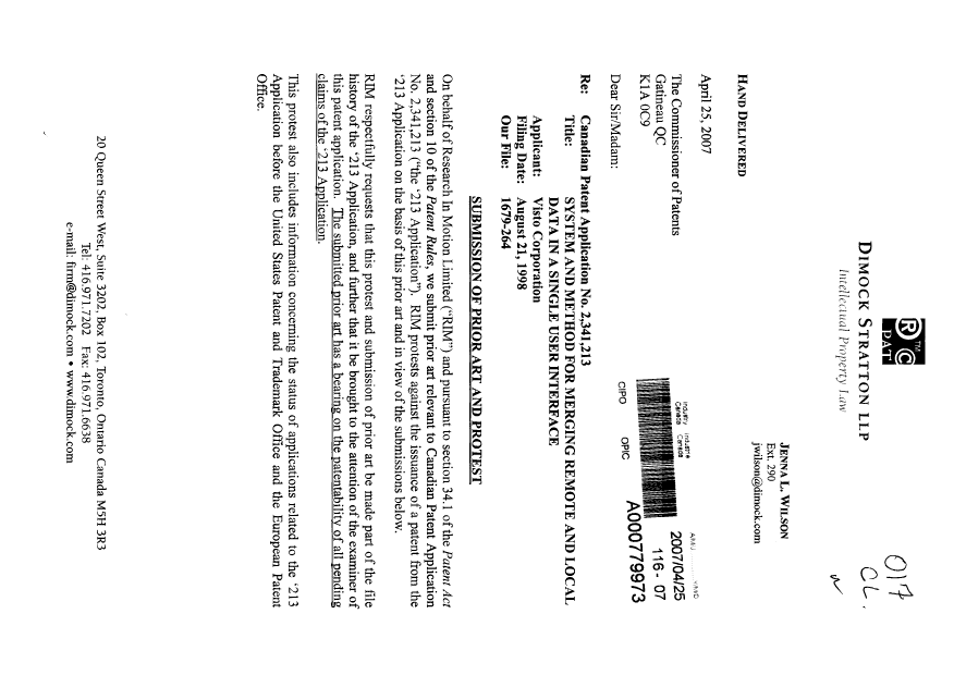 Document de brevet canadien 2341213. Poursuite-Amendment 20070425. Image 1 de 400