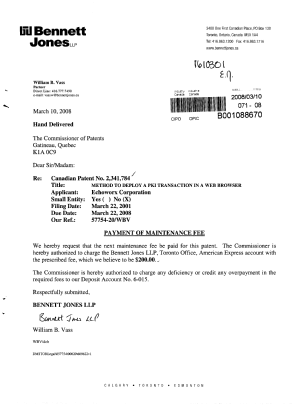 Document de brevet canadien 2341784. Taxes 20080310. Image 1 de 1