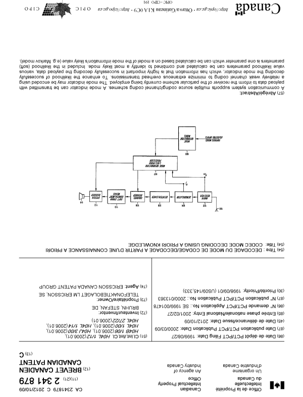 Canadian Patent Document 2341879. Cover Page 20120924. Image 1 of 1