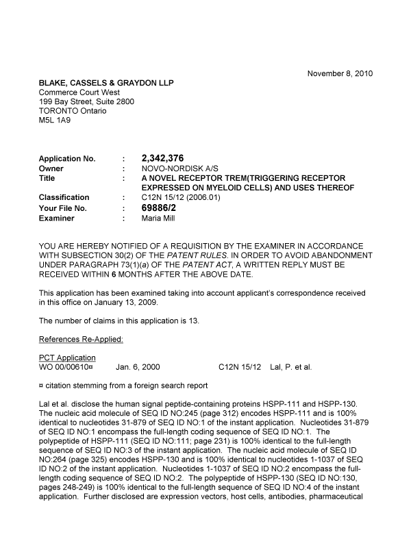 Canadian Patent Document 2342376. Prosecution-Amendment 20101108. Image 1 of 2