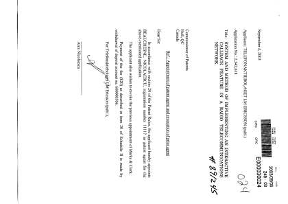 Document de brevet canadien 2342618. Correspondance 20030905. Image 1 de 1