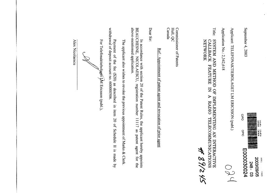 Canadian Patent Document 2342618. Correspondence 20030905. Image 1 of 1