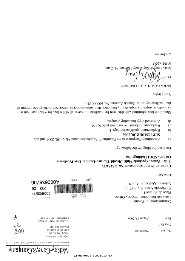 Canadian Patent Document 2342633. Prosecution-Amendment 20060817. Image 1 of 10
