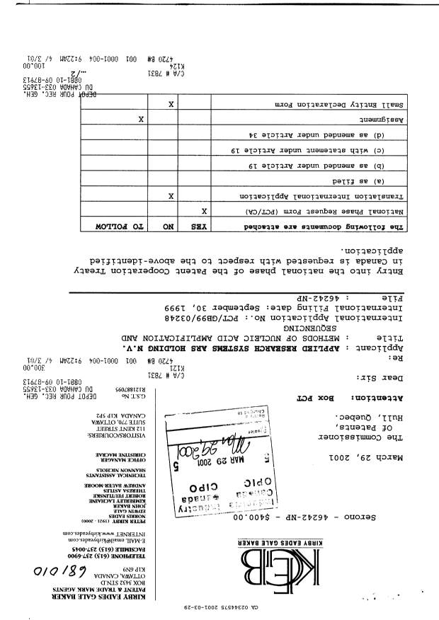 Document de brevet canadien 2344575. Cession 20010329. Image 1 de 4