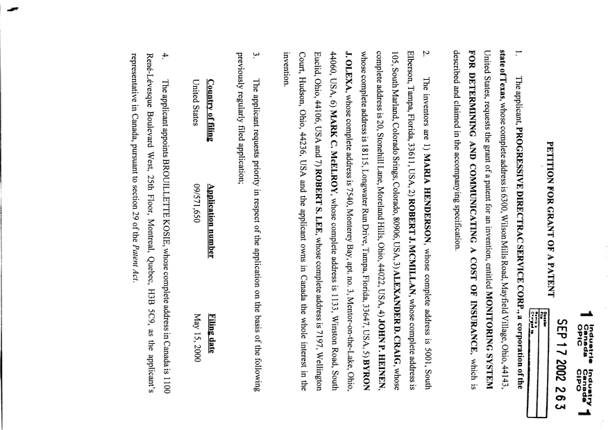 Canadian Patent Document 2344781. Correspondence 20011217. Image 2 of 3